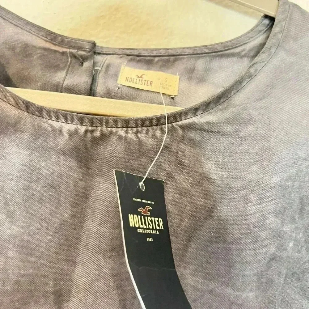 NEW Hollister Womens Gray Stone Wash Peasant Blouse Sz‎ S Bell Sleeve Bohemian